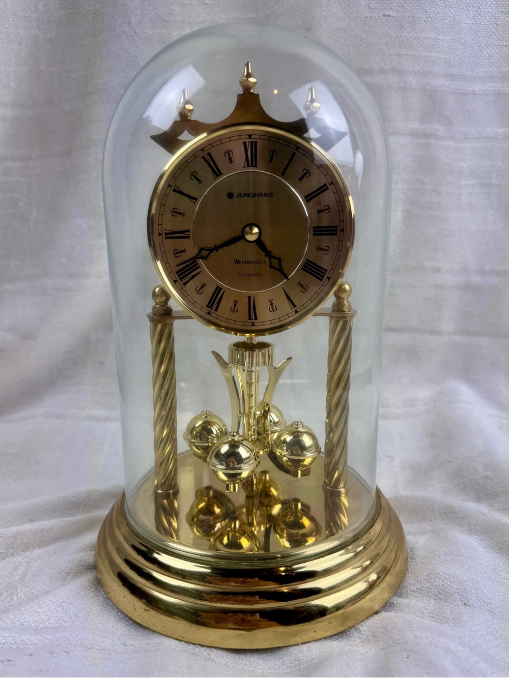 VTG Junghans Westminster Anniversary Glass Dome Clock Rotating Pendulum